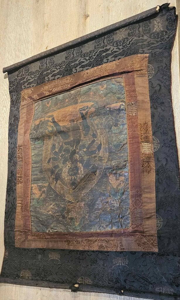 Thangka rolschilderij Nepal ** HELAAS AL VERKOCHT!, Antiek en Kunst, Ophalen, Doek, Landschap, Gemengde techniek