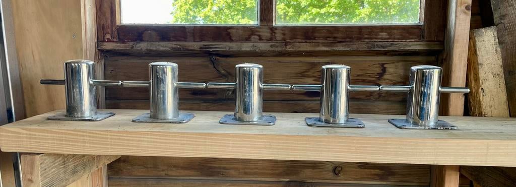 5 RVS bolders, 11 cm hoog, Watersport en Boten, Ophalen of Verzenden, Zo goed als nieuw, Ankeren en Afmeren, Zeilboot of Motorboot
