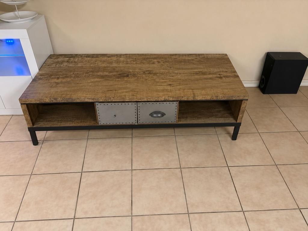 Salontafel hout metalen lade, 100 tot 150 cm, Zo goed als nieuw, Minder dan 50 cm, Rechthoekig