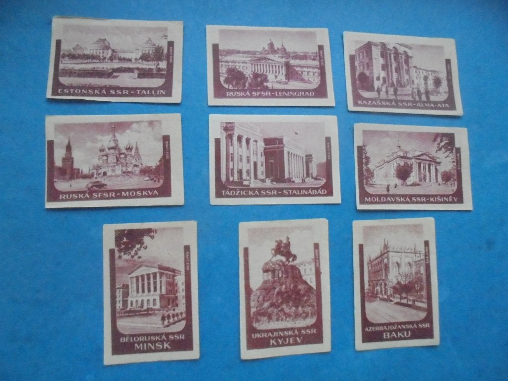 9 oude lucifersetiketten, serie Oud Rusland (Kiev / Moskou), Ophalen of Verzenden, Zo goed als nieuw, Luciferdoosjes of -merken