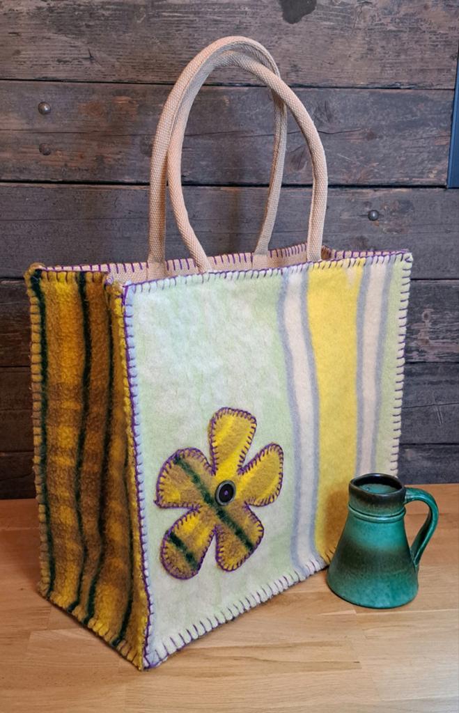 Retro boodschappentas - geel/groen, Ophalen of Verzenden, Huis en Inrichting