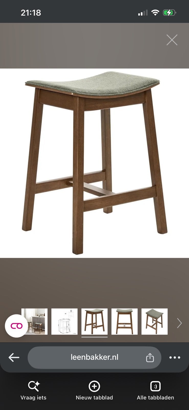 DIXON - Barkrukken (4) Donkerbruin/Groen - Rubberhout, Ophalen, 60 tot 90 cm, Nieuw, Hout