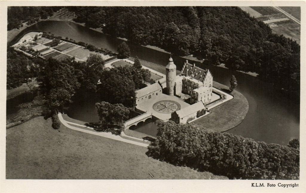 Dalfsen, Kasteel Rechteren - KLM-luchtfoto - 1950 gelopen, Ophalen of Verzenden, 1940 tot 1960, Gelopen, Overijssel