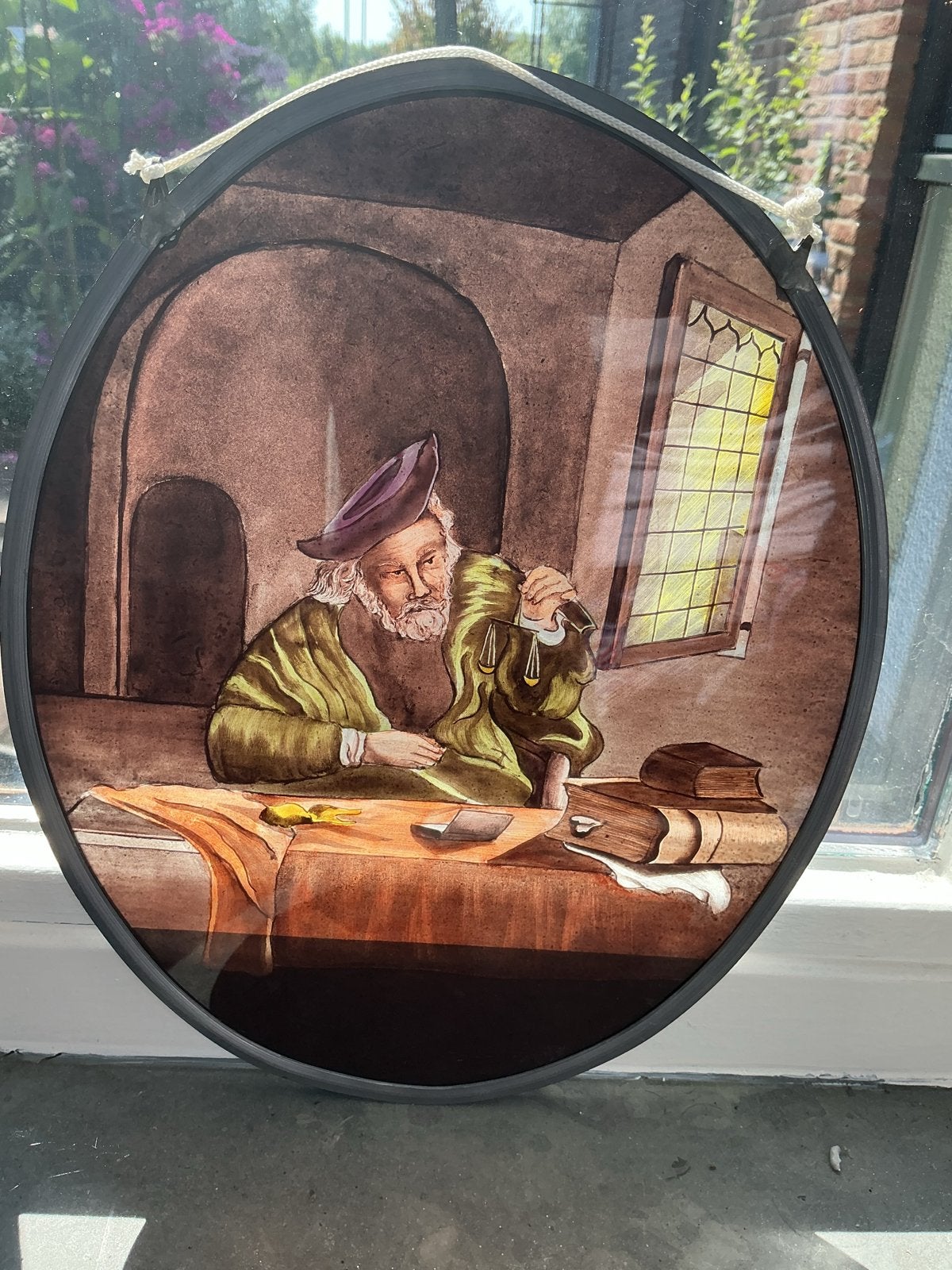 Ovaal glas-in-lood hanger De Goudweger, Ophalen of Verzenden