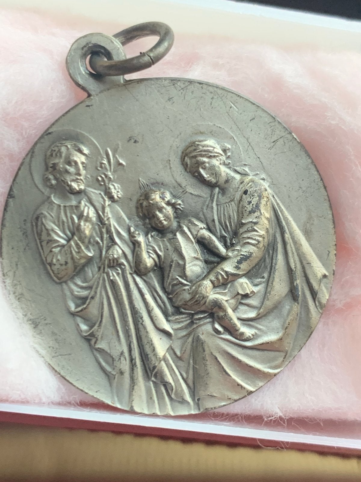 Antieke Medaille Heilige Familie - Jezus, Maria, Jozef, Verzenden