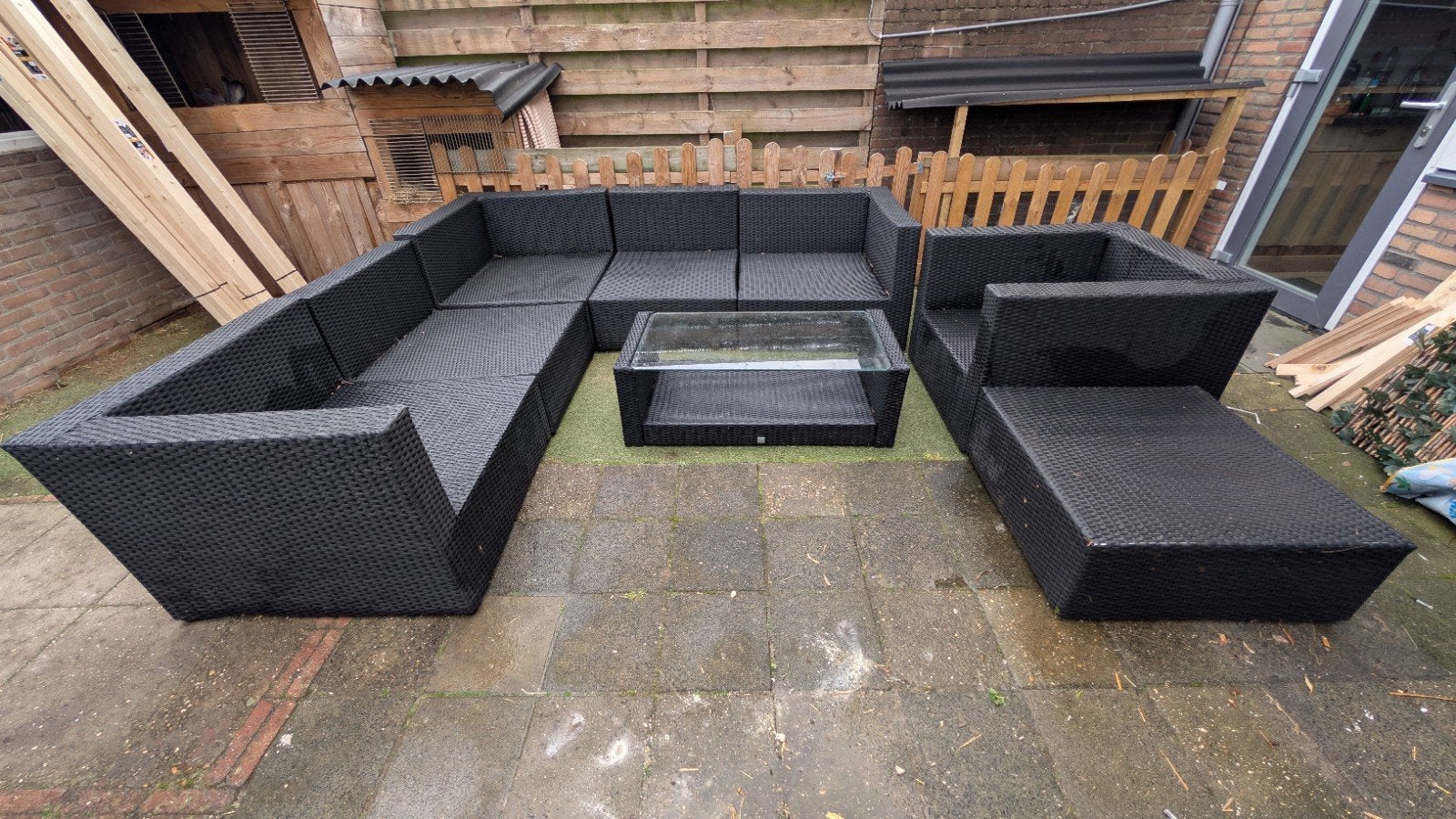 Grote Wicker Loungeset + Bartafel (Zonder Kussens), Ophalen, Gebruikt, Meer dan 8 zitplaatsen, Loungeset