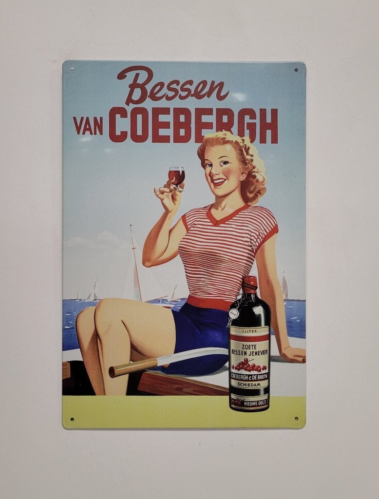 Bessen van Coebergh vrouw reclamebord van metaal wandbord, Verzamelen, Reclamebord, Info@deconoord.nl, Deco Noord, Nieuw