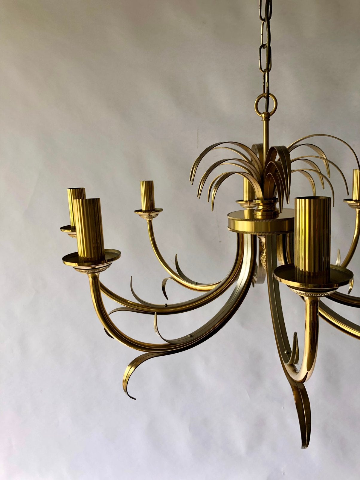 Vintage Messing Kroonluchter met Palmblad Design, Ophalen, Gebruikt, Metaal