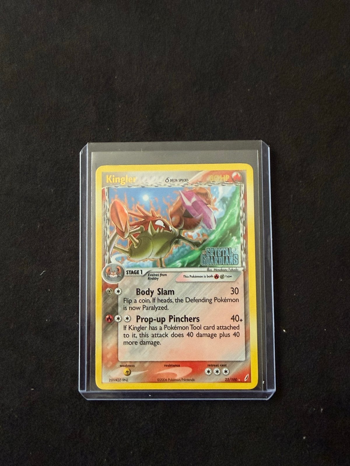 Kingler 22/100 ex Crystal Guardians Reverse Holo Pokémon Kaa, Ophalen of Verzenden, Zo goed als nieuw, Losse kaart, Foil