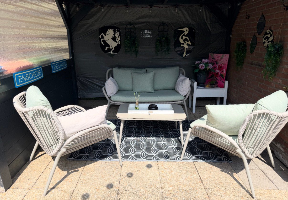 Loungeset, Tuin en Terras, Ophalen, 5 zitplaatsen, Kunststof, Zo goed als nieuw