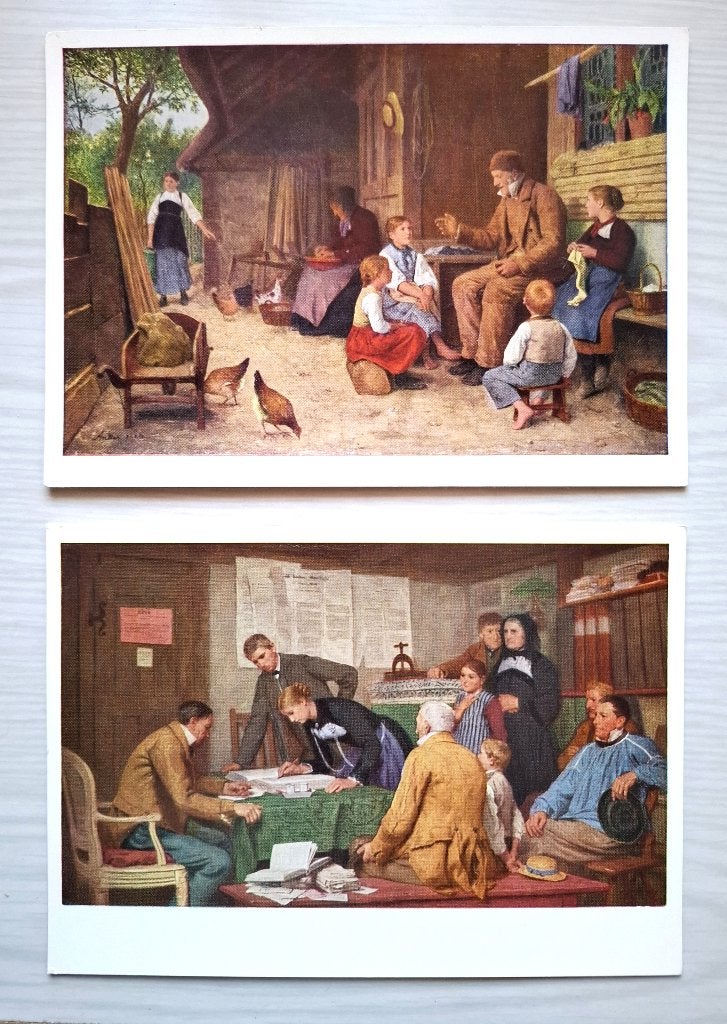 2 kaarten met schilderijen Albert Anker (Zwitserland), Antiek en Kunst, Kunst | Schilderijen | Klassiek, Overige stijlen, Verzenden