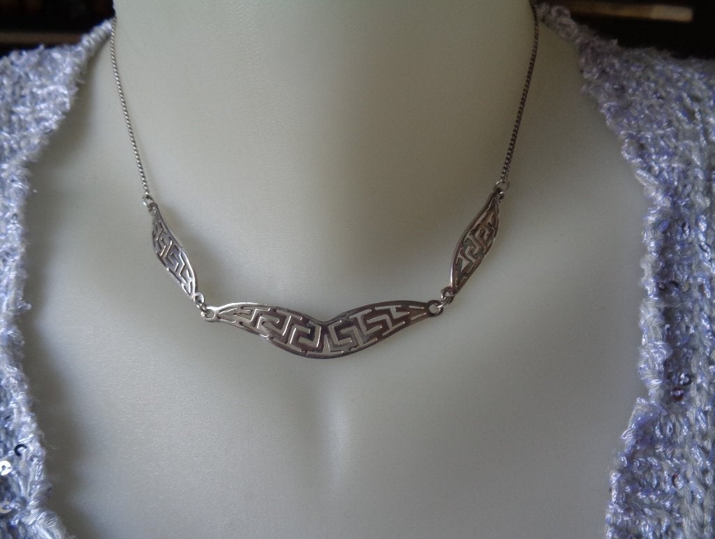 zilveren ketting met Griekse meander schakels [005], Met hanger, Verzenden, Zo goed als nieuw, Zilver