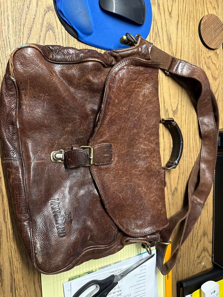 Vanguard Leren Schoudertas / Laptoptas - Bruin, Overige merken, Gebruikt, Bruin, Ophalen of Verzenden