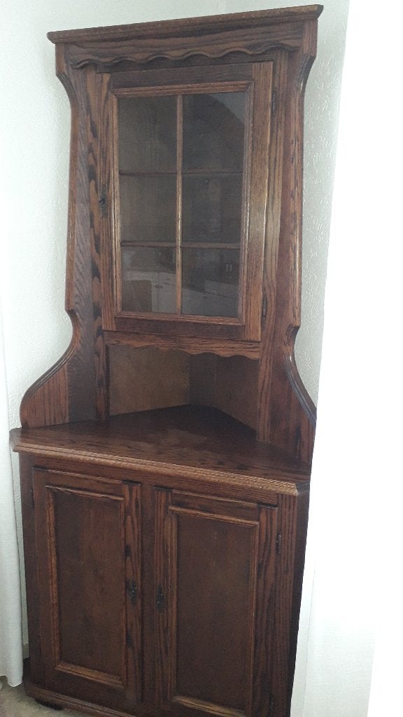 eiken hoekkastje, Ophalen, Glas, Minder dan 150 cm, 150 tot 200 cm