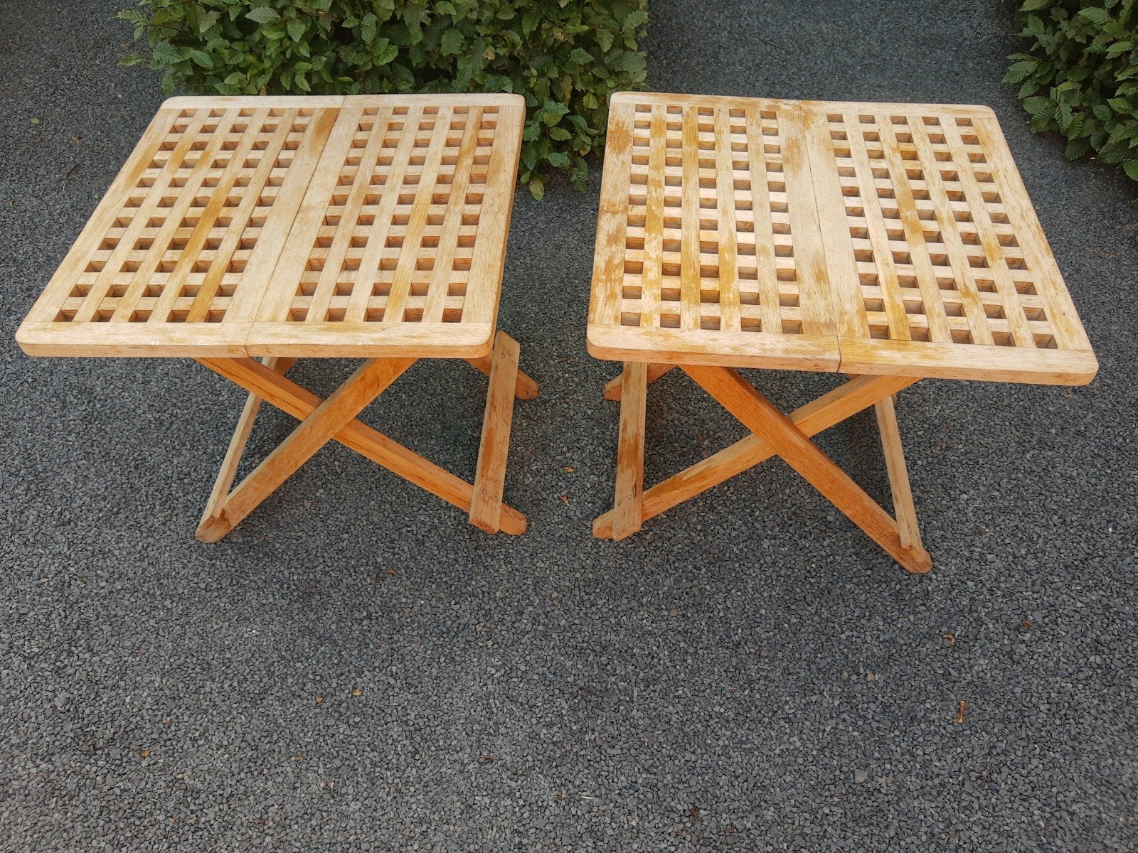 2 Ikea Teakhouten bijzettafels opklapbaar, Ophalen, Gebruikt, Rechthoekig, Teakhout