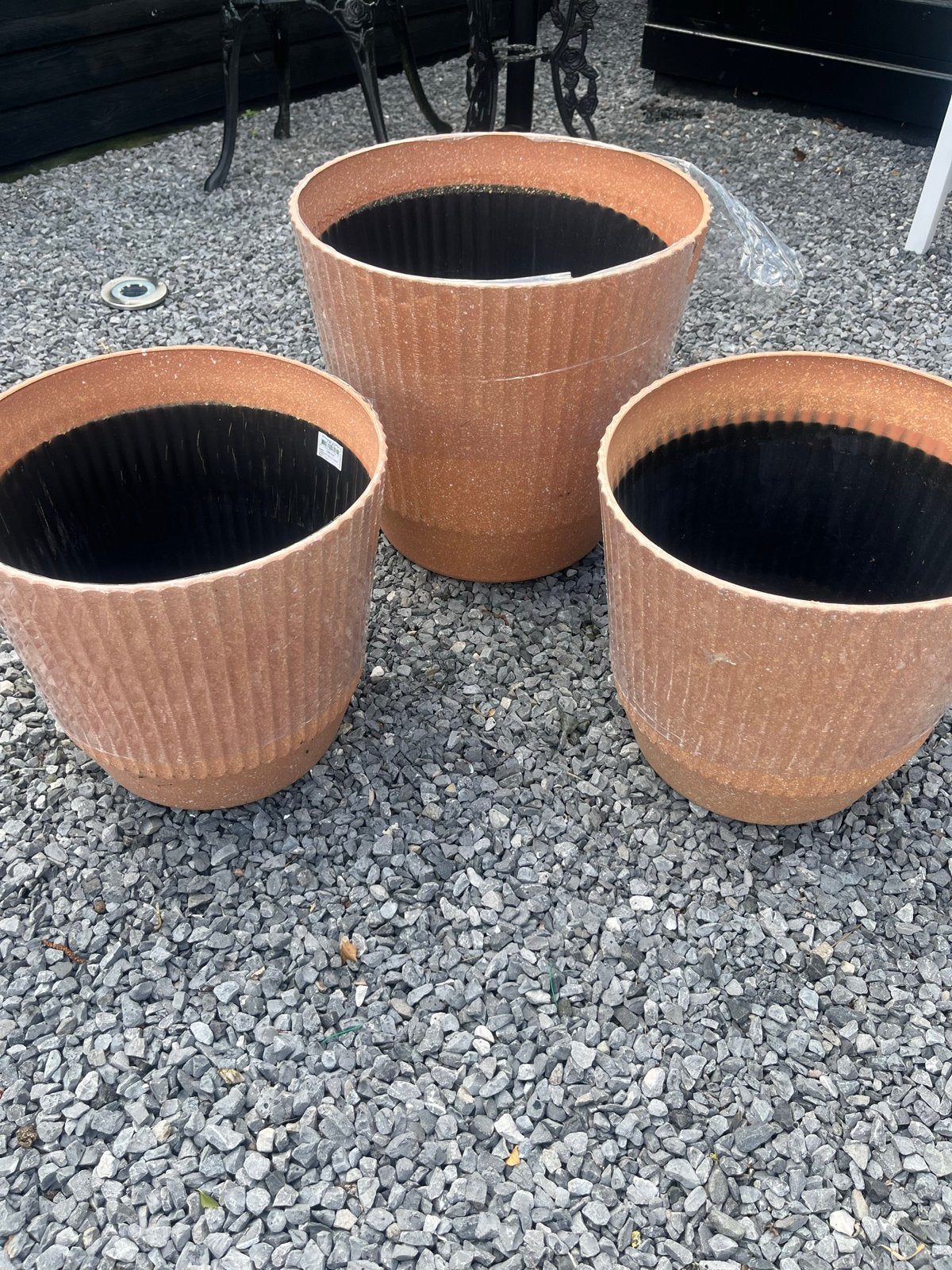 3 Nieuwe grote bloempotten, terrazzo look, diverse maten, Kunststof, 40 cm of meer, Rond, Ophalen of Verzenden