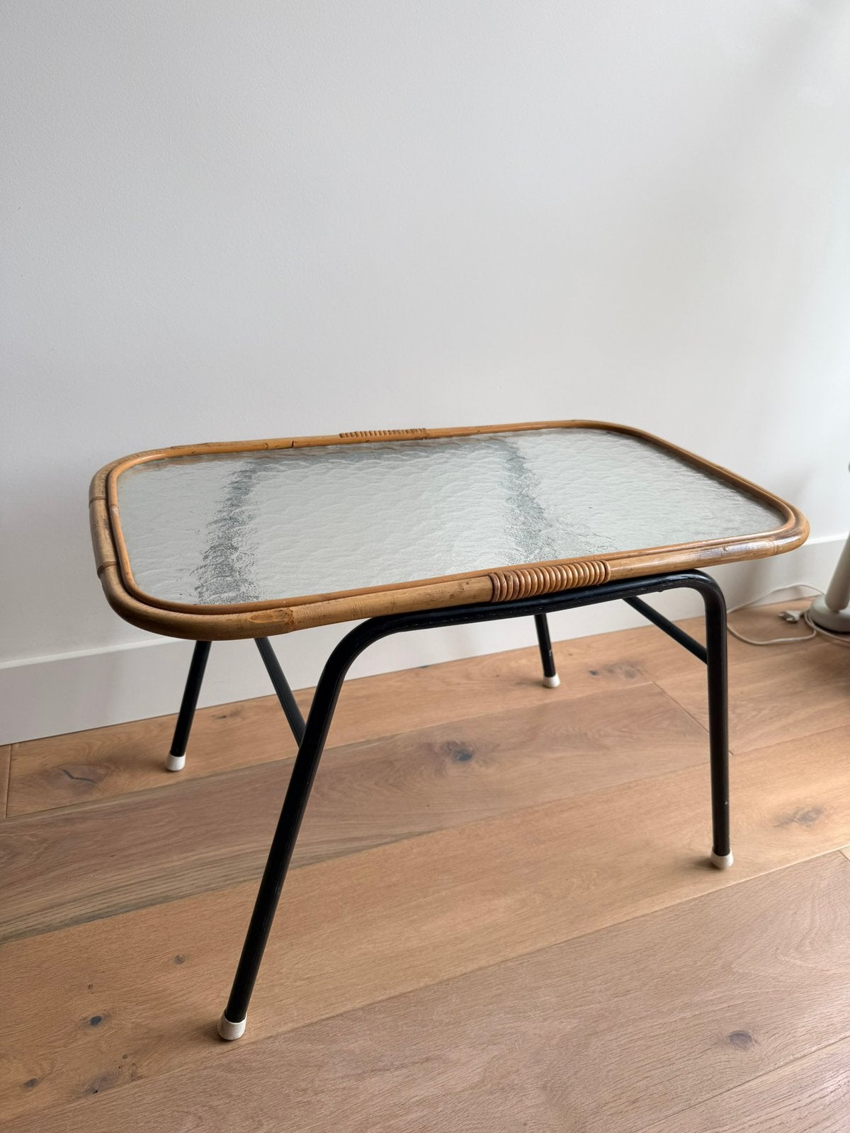Vintage Rohé Noordwolde rotan salontafel – 60s - mid century, Ophalen, 50 tot 100 cm, Zo goed als nieuw, Metaal