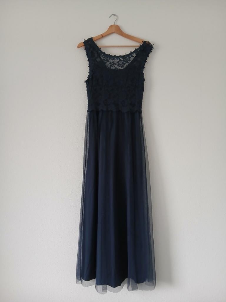 Vila galajurk / avondjurk met kant en tule donkerblauw EU34, Blauw, Vila, Nieuw, Ophalen of Verzenden