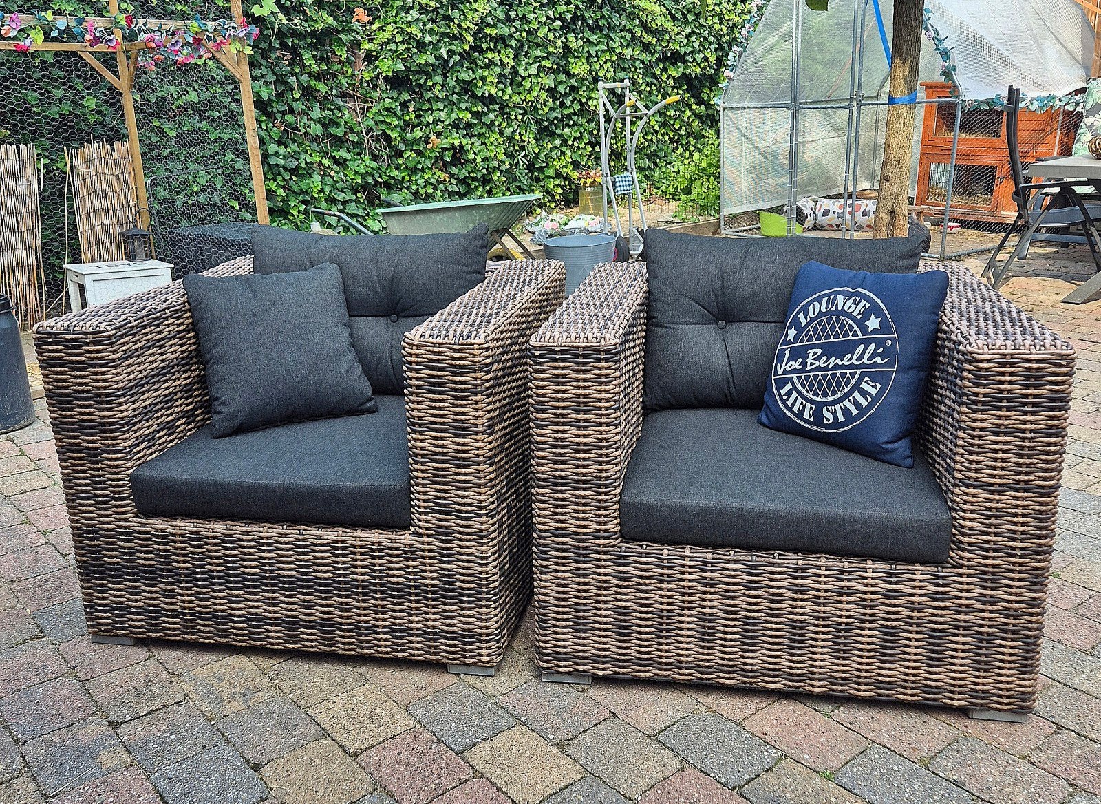 2 Joe Benelli loungestoelen met nieuwe kussens, Tuin en Terras, Tuinsets en Loungesets, Ophalen, 2 zitplaatsen