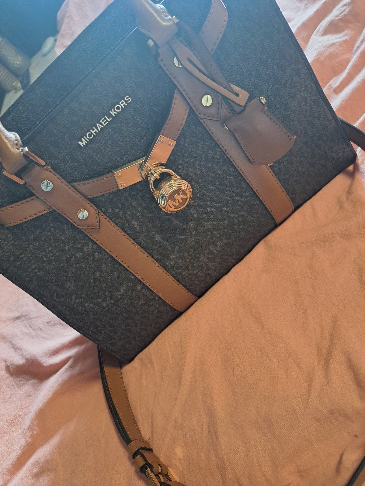Michael Kors Nouveau Hamilton Large Satchel Bruin/Acorn, Ophalen, Zo goed als nieuw, Bruin, Handtas