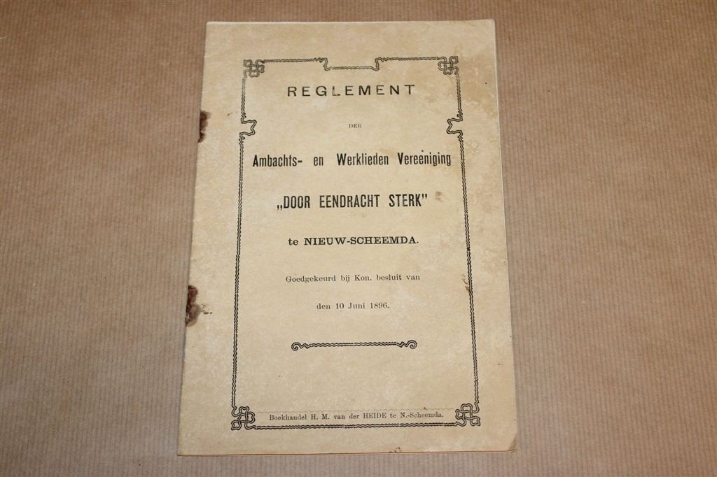 Reglement Werkliedenver. Nieuw Scheemda [1898] — Zeldzaam, Boeken, Ophalen of Verzenden, Gelezen