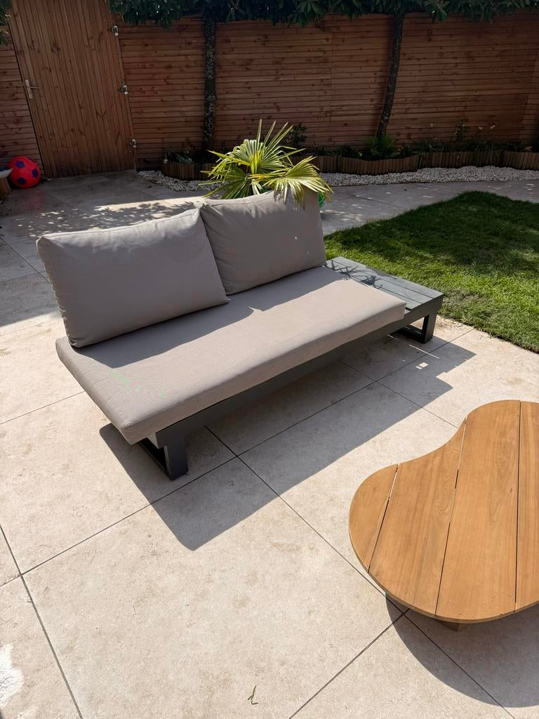 Lounge (hoek) bank met tafel, 4 zitplaatsen, Gebruikt, Aluminium, Ophalen of Verzenden