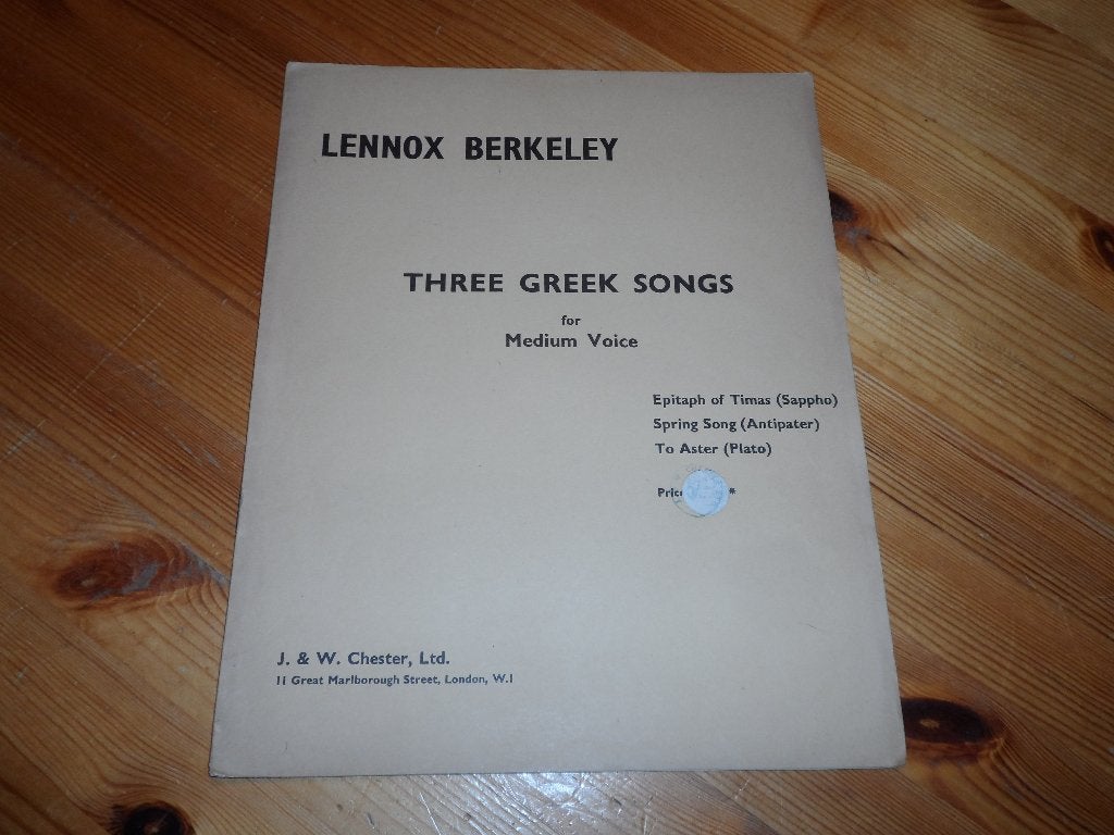 Lennox berkeley - three greek songs, Piano, Gebruikt, Ophalen of Verzenden, Artiest of Componist