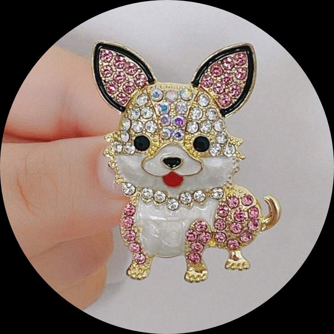 Nieuwe Broche Hondje met Strass - Goudkleurig & Roze, Ophalen, Overige materialen, Minder dan 4 cm, Nieuw