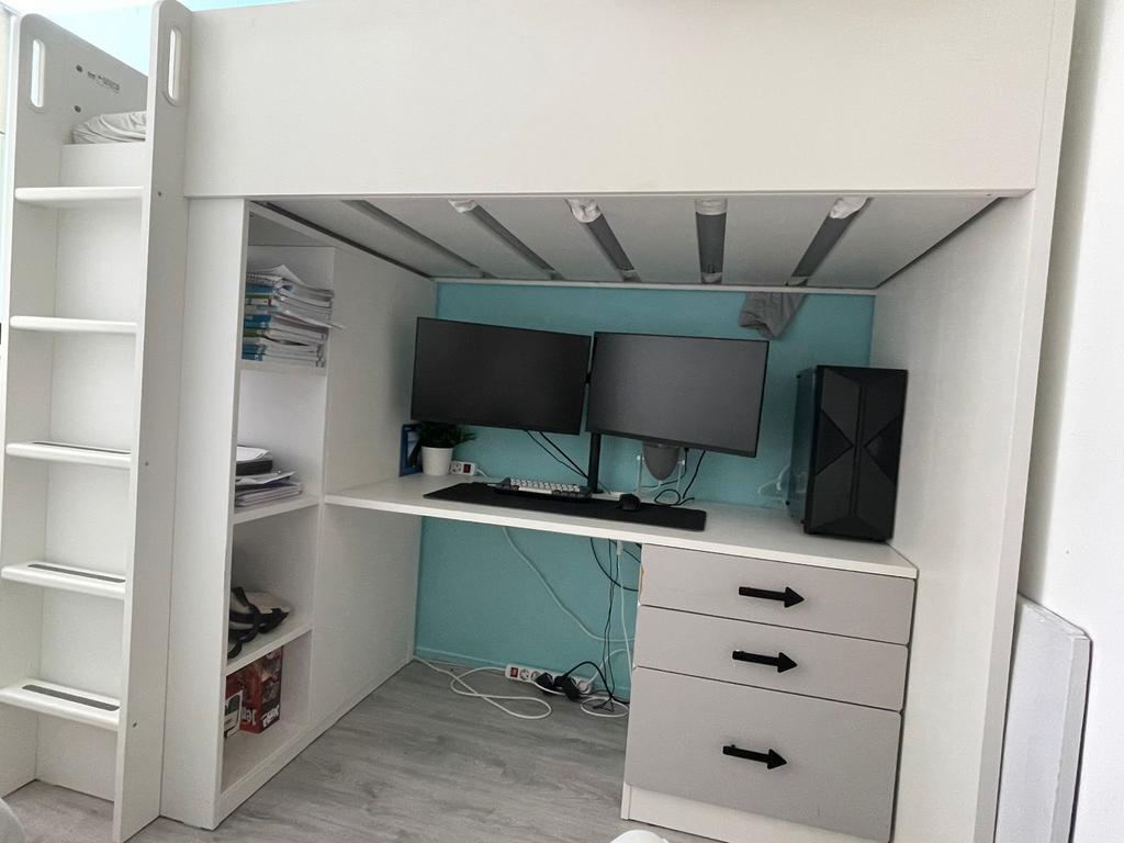 IKEA SMÅSTAD hoogslaper wit met bureau en 3 lades, Huis en Inrichting, Ophalen, Gebruikt, Eenpersoons, 200 cm
