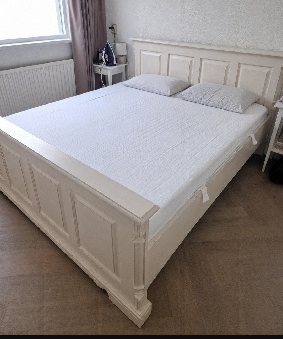 Landelijke tweepersoons bed van massief hout, Ophalen, Gebruikt, Tweepersoons, 180 cm