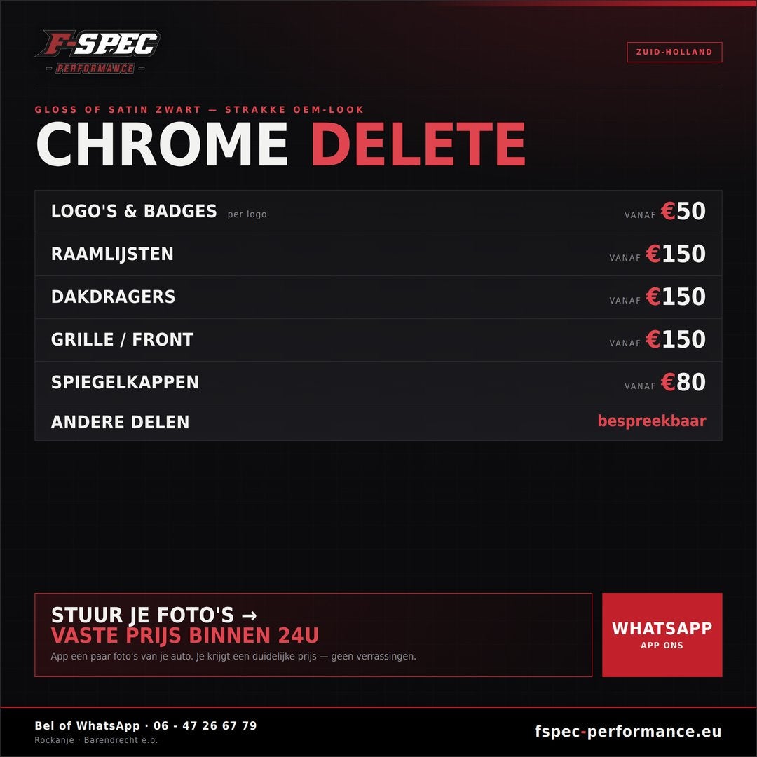 Chrome Delete / Ontchromen van auto's, Ophalen, Nieuw, 2994LA, Fspec performance
