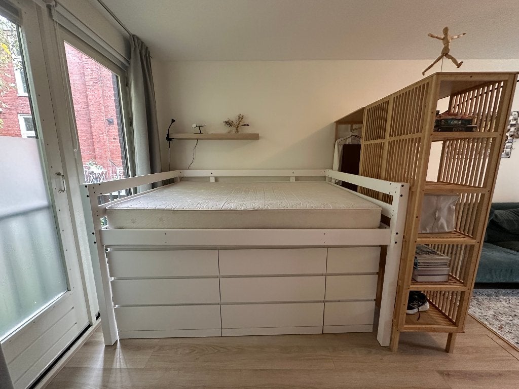 Ikea hoogslaper stora 140x200 incl. storaklinta ladekasten, Ophalen, Hoogslaper, Tweepersoons, Minder dan 160 cm