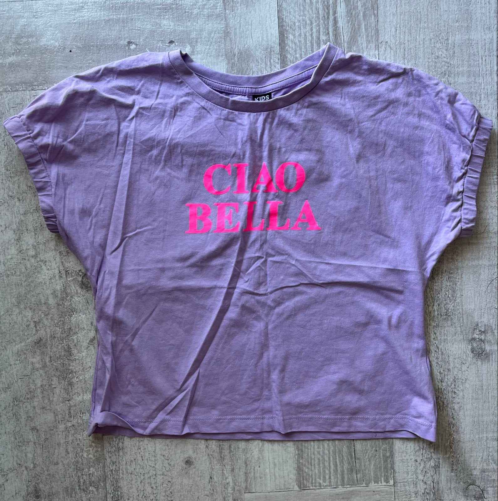 Lila T-shirt met tekst Ciao Bella maat 158-164, Ophalen of Verzenden, Zo goed als nieuw, Meisje, Shirt of Longsleeve