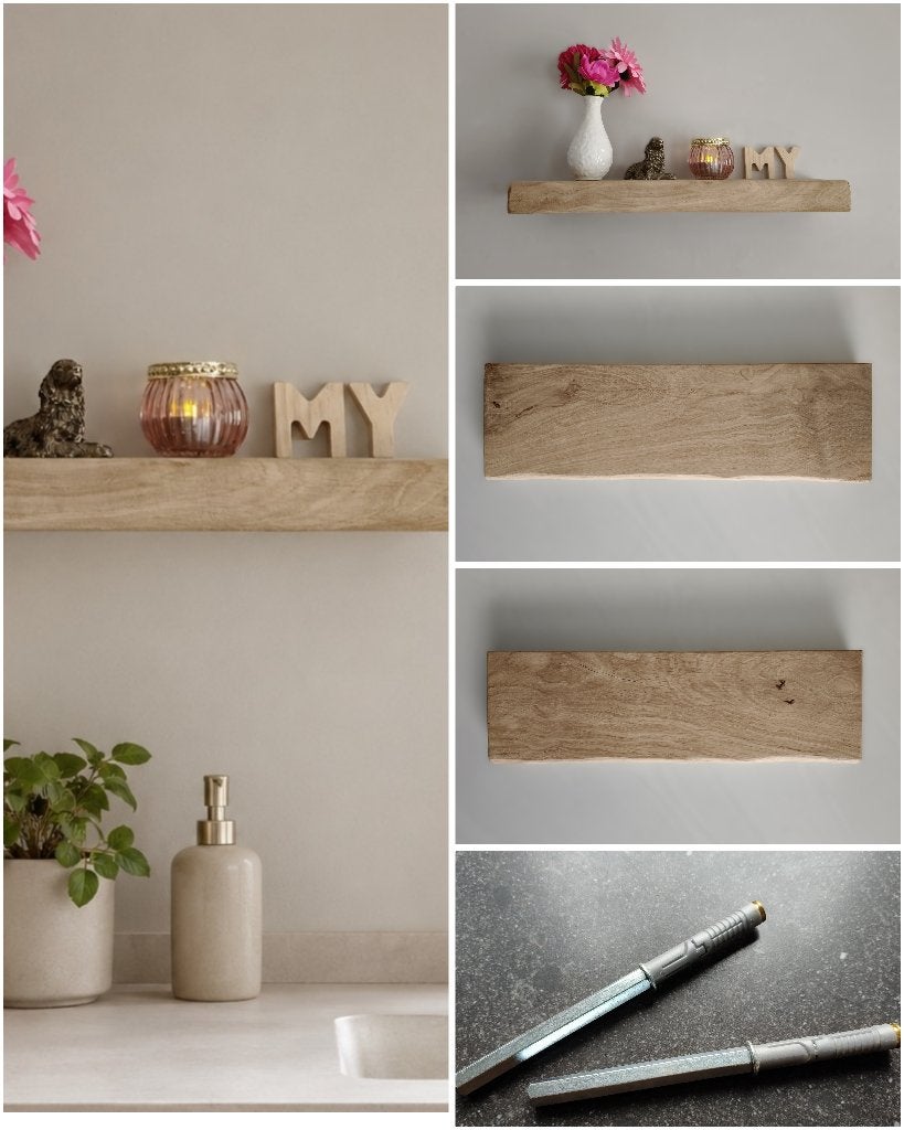 Massief eiken wandplank zwevend + montagepennen 42cm #232, Houtatelier M.Y., Info@myhoutatelier.nl, Nieuw, Ophalen of Verzenden