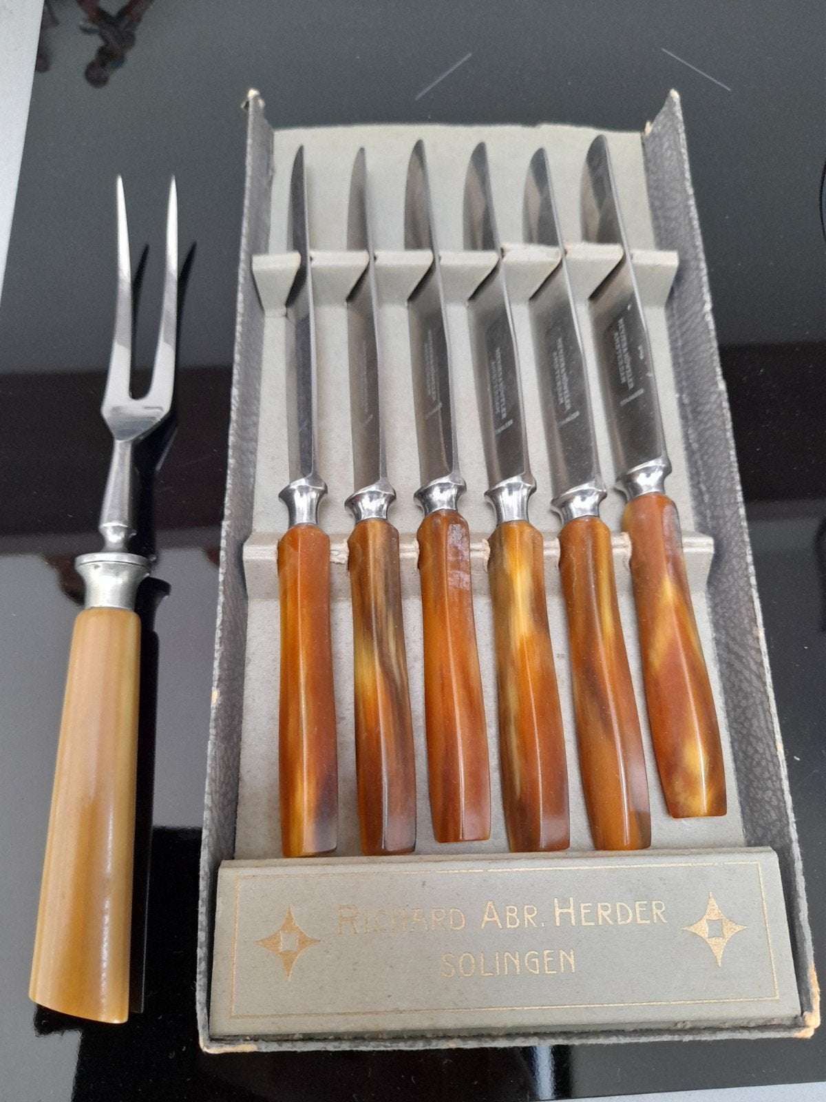 Vintage Richard Abr. Herder Solingen Vleesvork & Messen, Ophalen of Verzenden