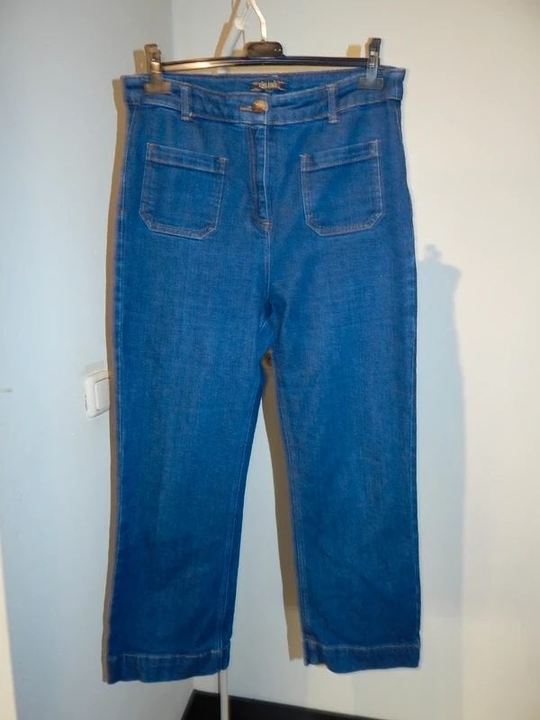 King Louie blauwe jeans broek zakken voorkant mt 42, Kleding | Dames, Broeken en Pantalons, Maat 42/44 (L), Zo goed als nieuw
