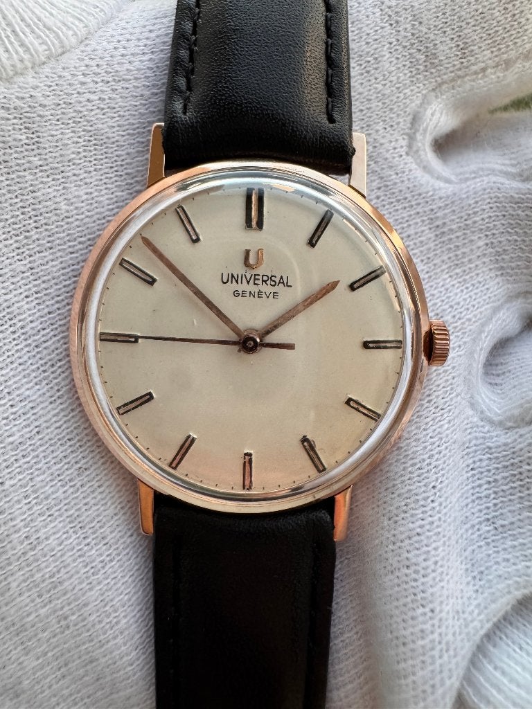 Universal Geneve dresswatch 34mm 18k roségoud, Overige merken, Met bandje, Polshorloge, 1930 tot 1960