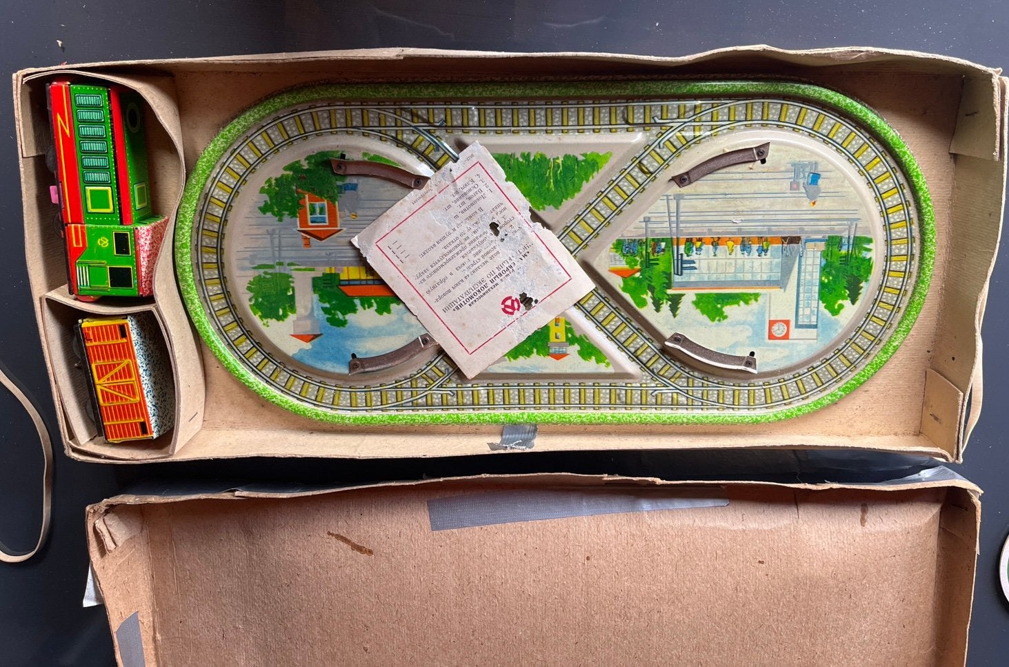 Vintage USSR blikken treinset in originele doos, Overige merken, Gelijkstroom, Ophalen of Verzenden, Gebruikt