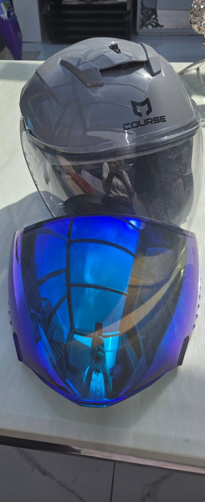 Course motorhelm met extra blauw vizier, Motoren, Kleding | Motorhelmen, Ophalen of Verzenden