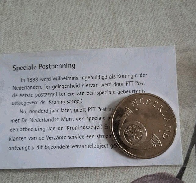Speciale Postpenning Kroningszegel Wilhelmina, Postzegels en Munten, Munten | Nederland, Ophalen of Verzenden, Koningin Wilhelmina