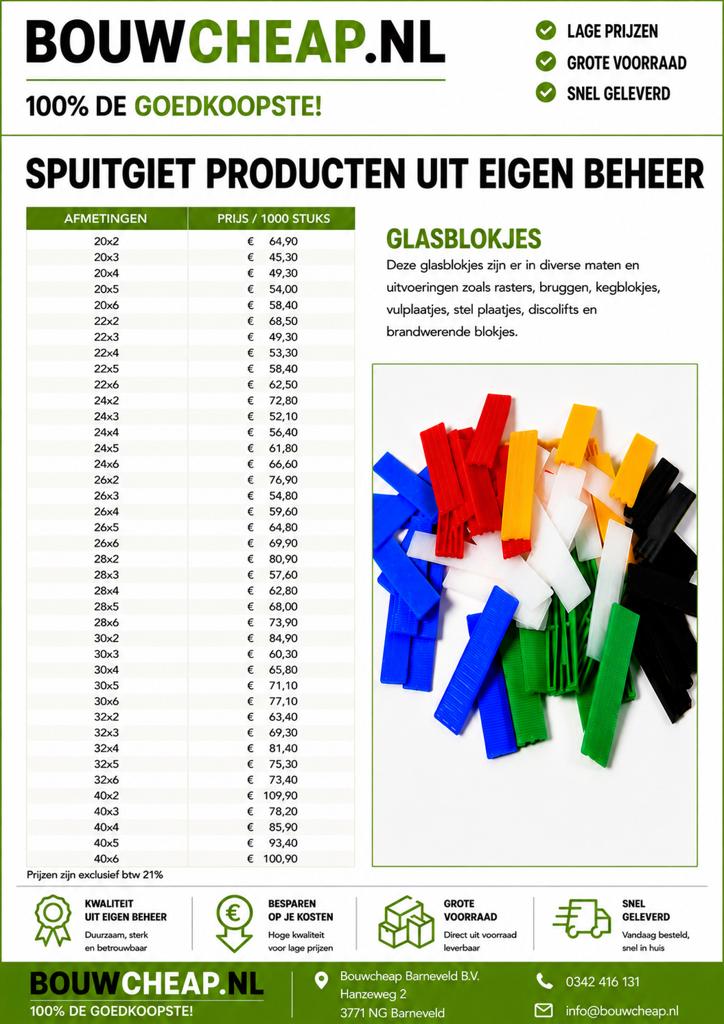 Glasblokjes diverse gangbare maten, Doe-het-zelf en Verbouw, Ophalen of Verzenden, Nieuw, Glasplaat, Minder dan 80 cm