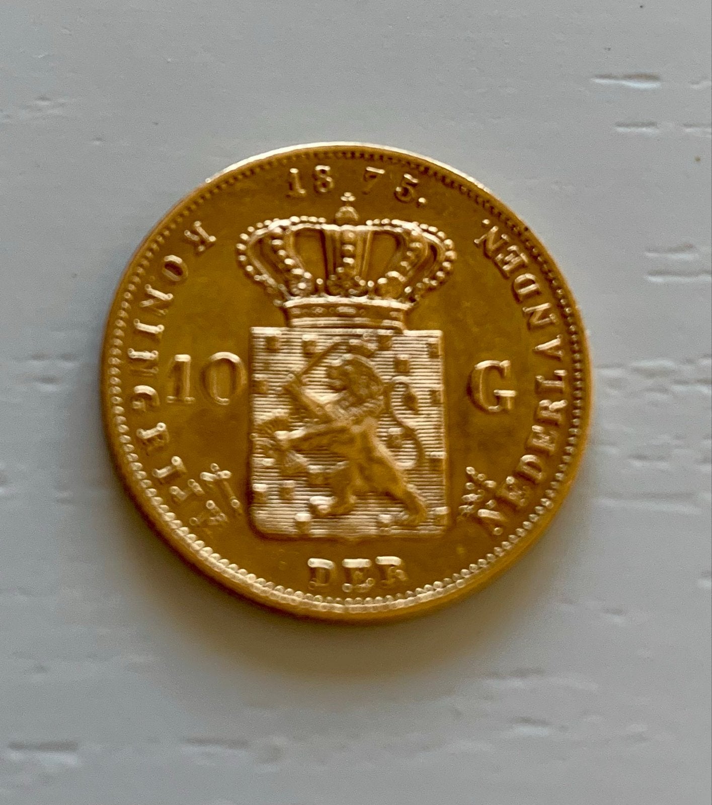 Gouden 10 Gulden Munt Koning Willem III 1875, Koning Willem III, Losse munt, 10 gulden, Goud