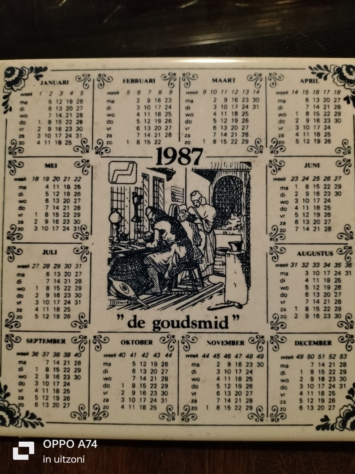 Vintage Kalendertegel 1987 "De Goudsmid", Ophalen of Verzenden