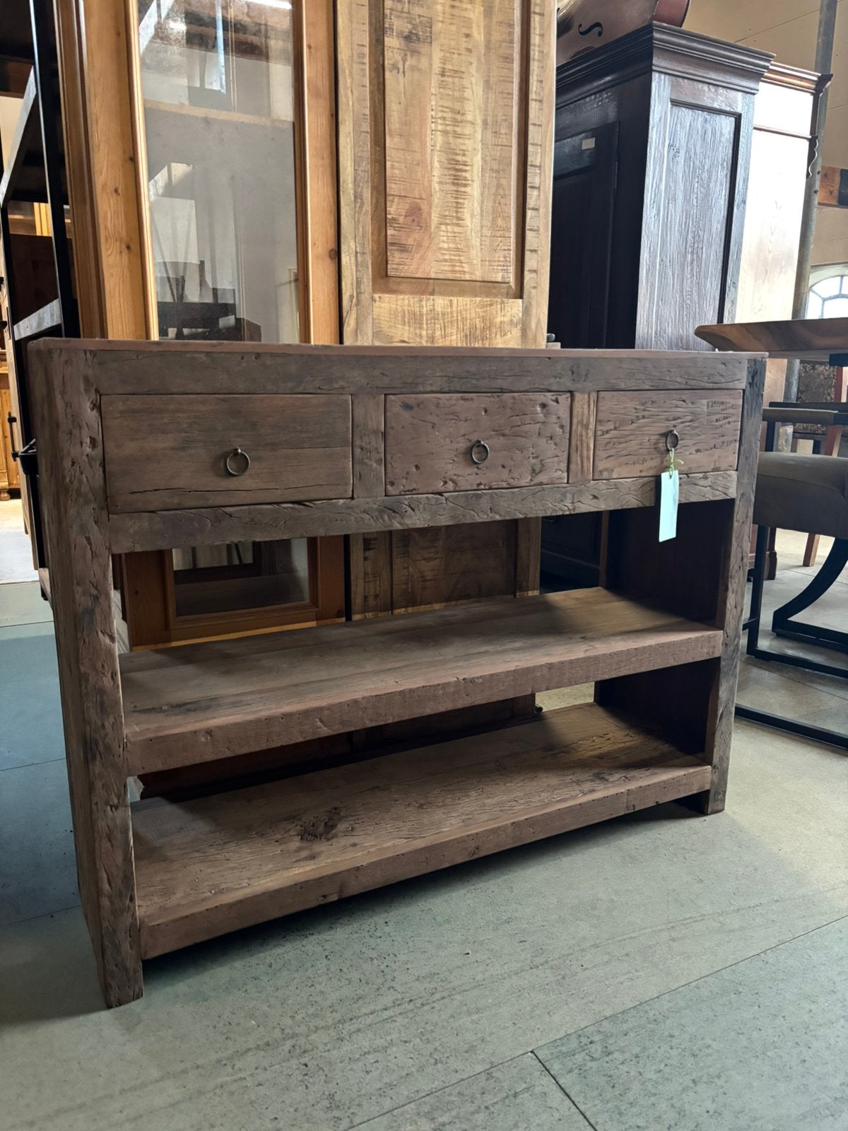 Oud hout dressoir of wandtafel robuuste uitstraling, Ophalen, 100 tot 150 cm, Teakhout, Hoevesteenwijkerwold@gmail.com