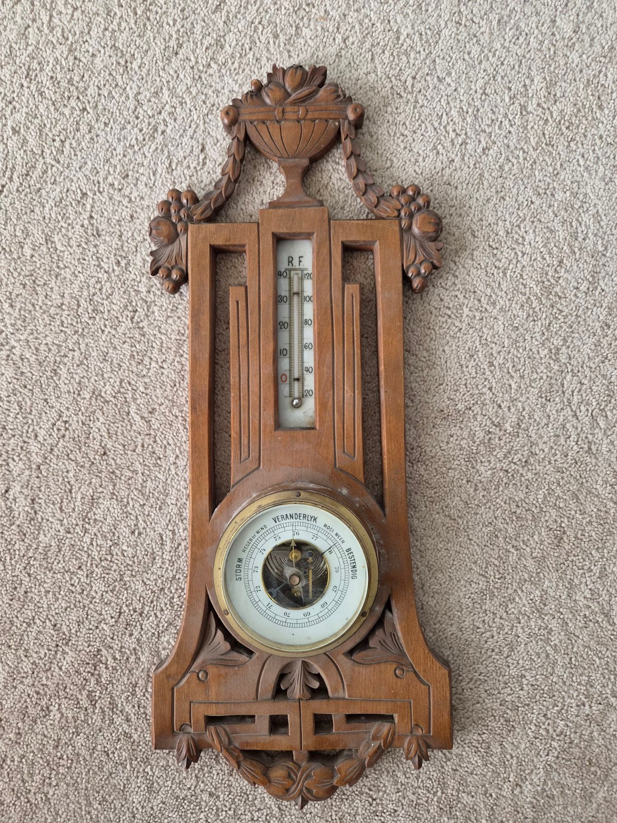Antieke Barometer en Thermometer in Houten Frame, Audio, Tv en Foto, Ophalen, Gebruikt, Barometer