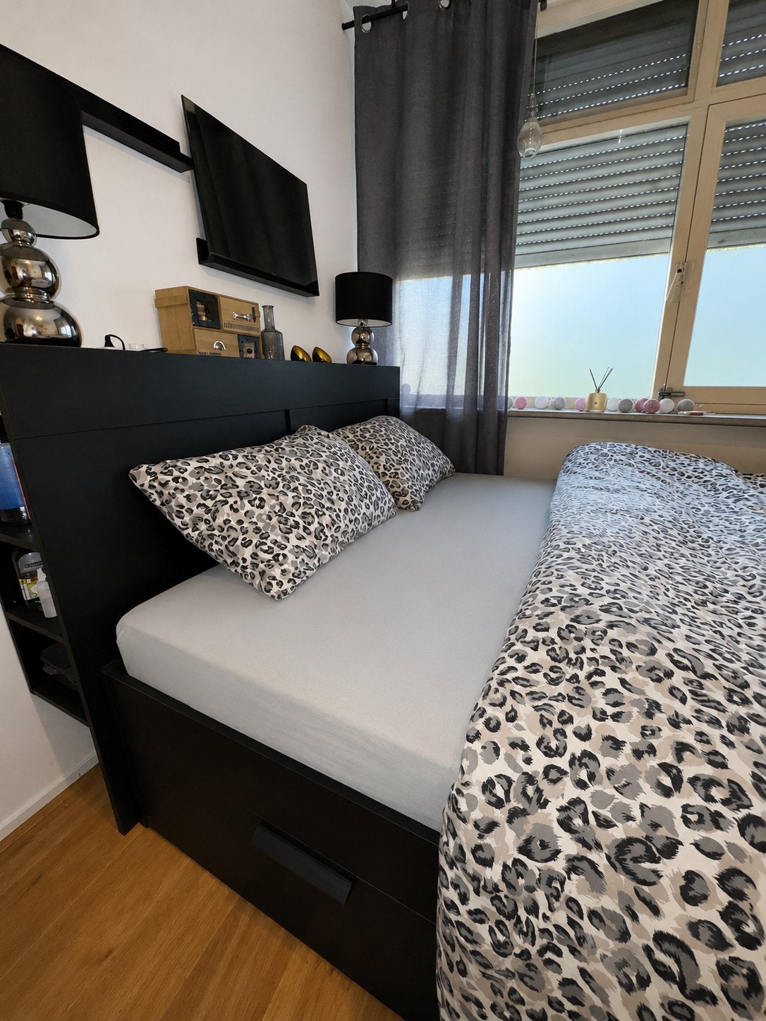 IKEA BRIMNES bed 160x200 – compleet, Ophalen, Zwart, Tweepersoons, Zo goed als nieuw