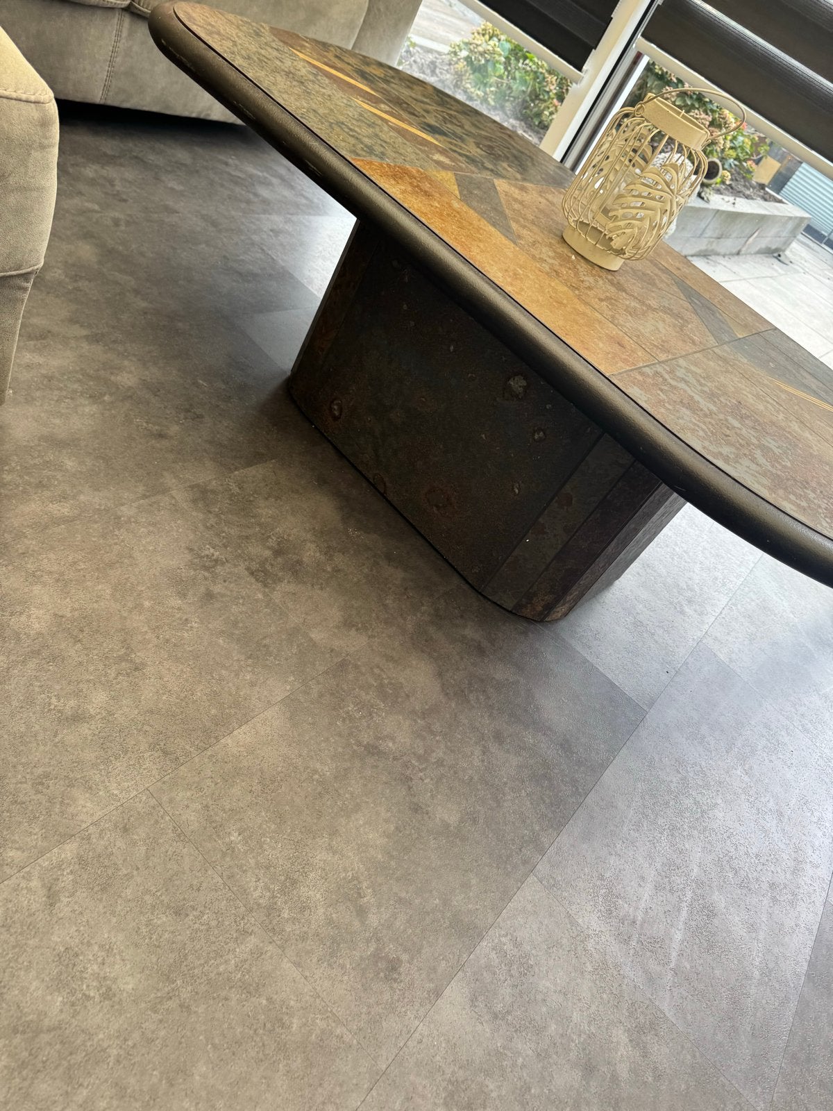 Unieke Salontafel met Leisteen Blad, Overige materialen, Gebruikt, 100 tot 150 cm, Overige vormen