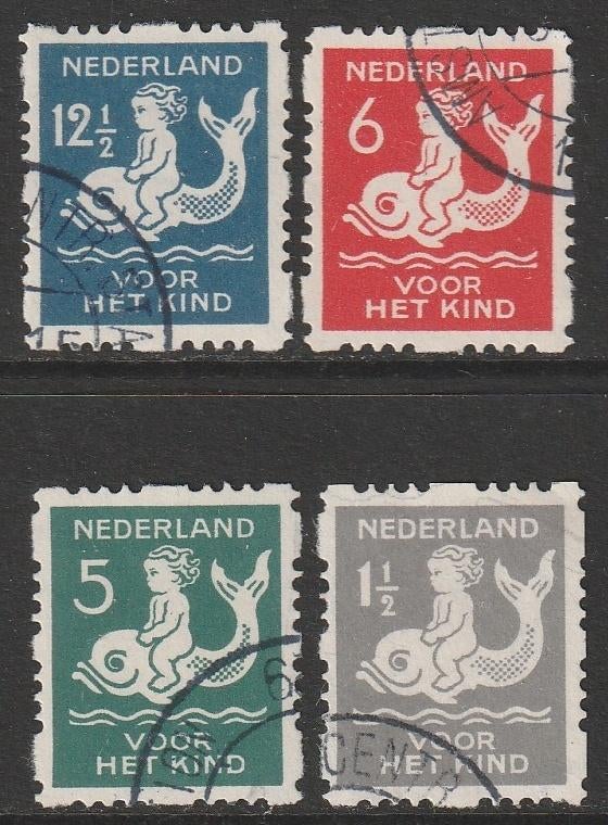 1929, Kinderzegels, Roltanding, NVPH 82/85, gestempeld, Verzenden, T/m 1940, Gestempeld