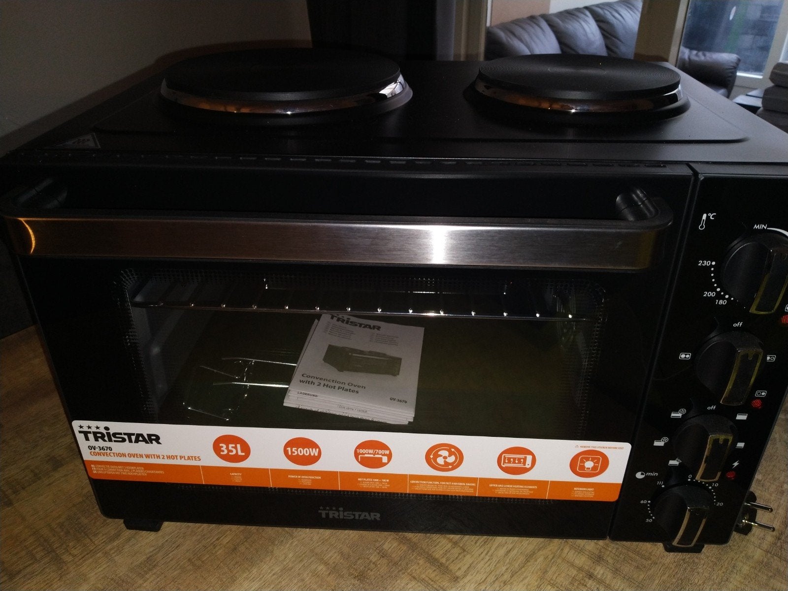 Tristar Convectie Oven met 2 Kookplaten, Ophalen, Hete lucht, Nieuw, 3 kookzones of minder