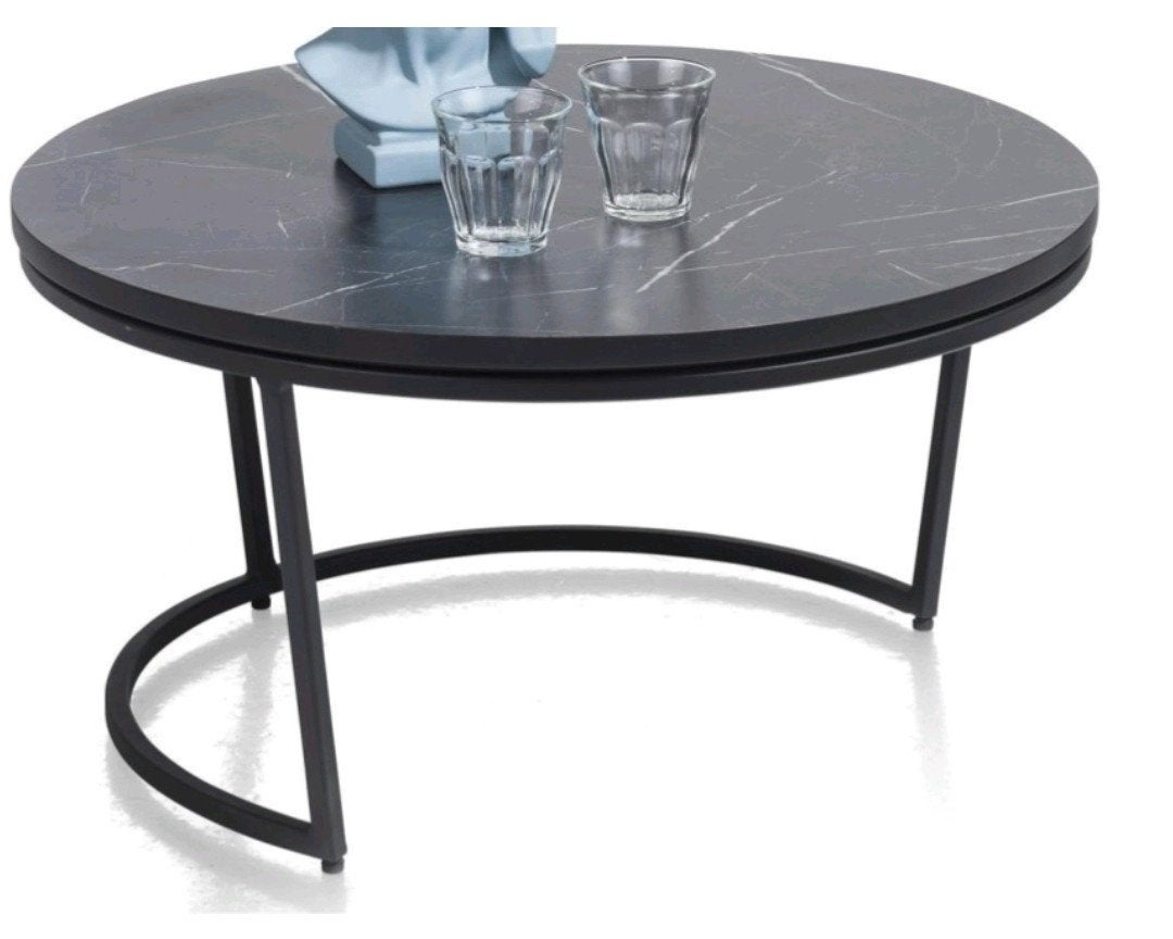 Salontafel rond 65cm zwart marmerlook Henders & Hazel, Huis en Inrichting, Tafels | Salontafels, Gebruikt, 50 tot 100 cm, Rond